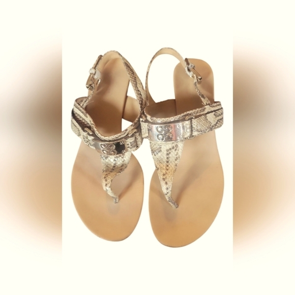 Coach Women's Danielle Wedge Thong T Strap Snakeskin Embossed Sandals Sz 7 1/2 B - Picture 8 of 11
